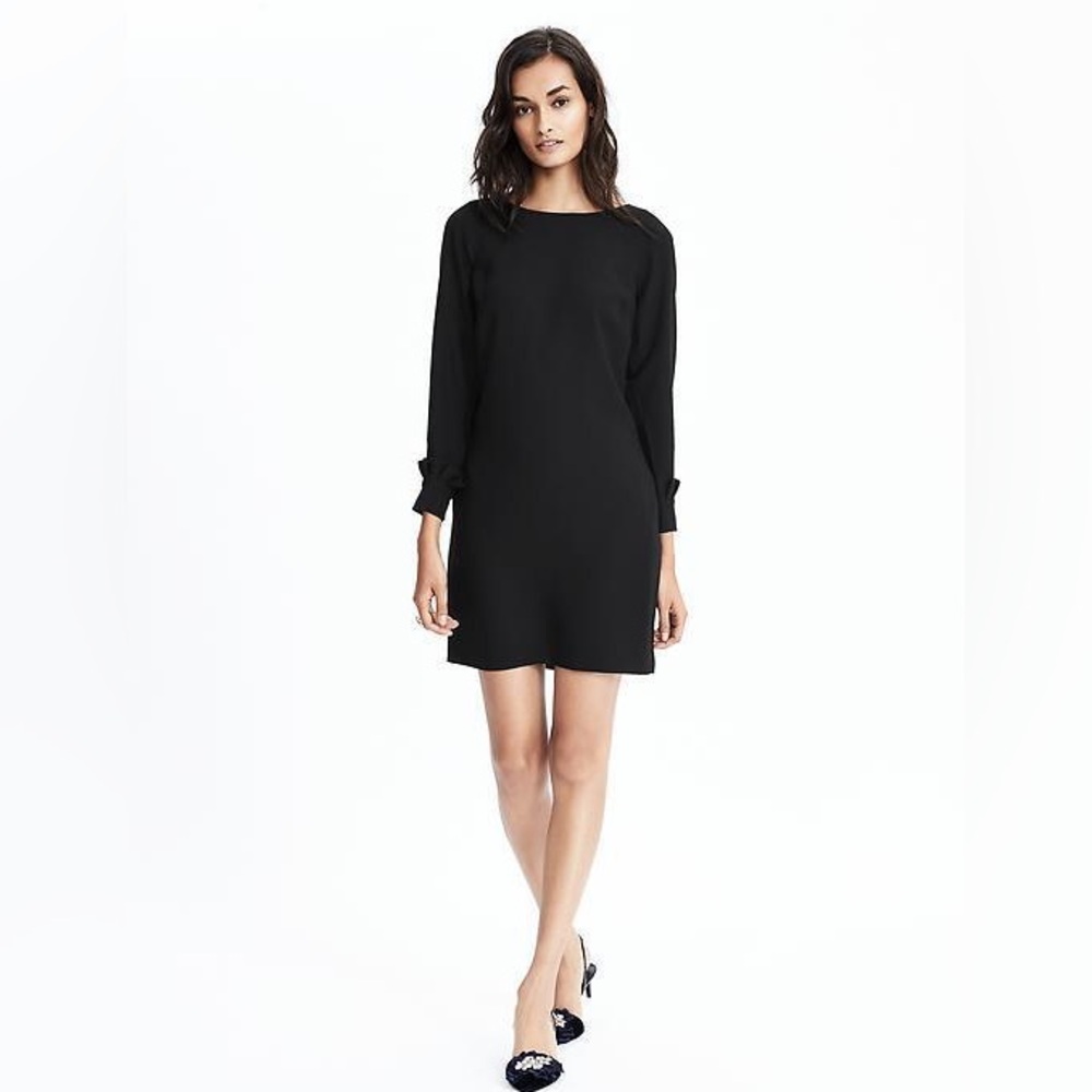NWT Banana Republic Ruffle Cuff Dress, Black SIZE 12 Tall Career Professional